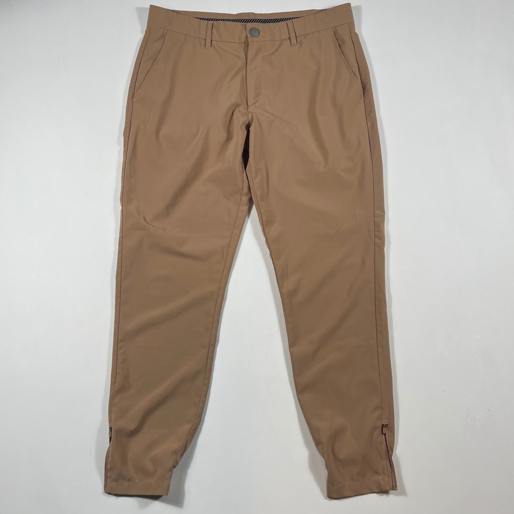 Primo Golf Jogger Pants Mens 34x28 Tapered Ankle Zip Khaki Brown Performance